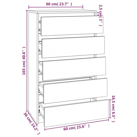 Spintelė su stalčiais, balta, 60x36x103cm, mediena, blizgi