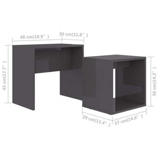 Kavos staliukų komplektas, pilkas, 48x30x45cm, MDP, blizgus