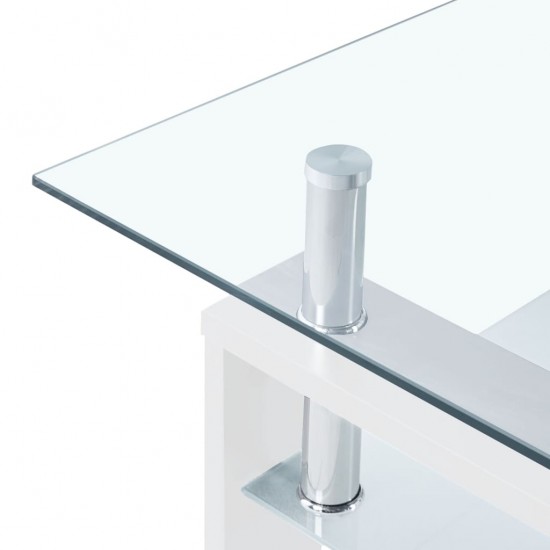 Kavos staliukas, baltas/skaidrus, 95x55x40cm, grūdintas stiklas