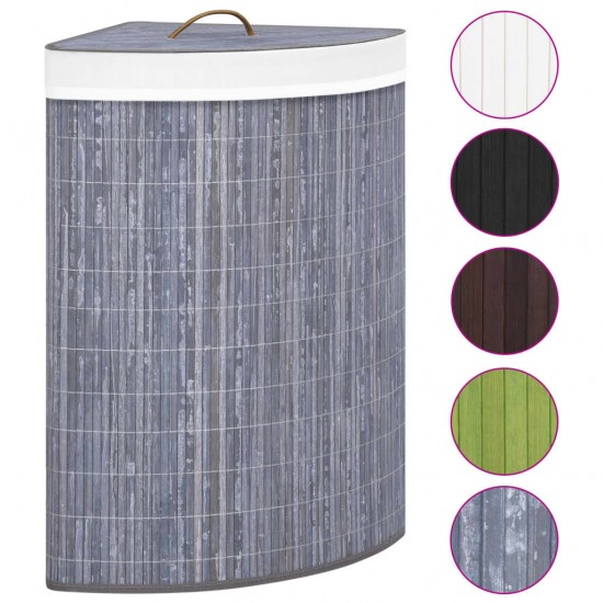 Kampinis skalbinių krepšys, pilkos spalvos, bambukas, 60l