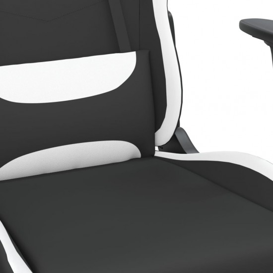 Masažinė žaidimų kėdė su pakoja, juoda ir balta, audinys