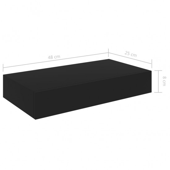 Pakabinama sieninė lentyna su stalčiumi, juoda, 48x25x8cm