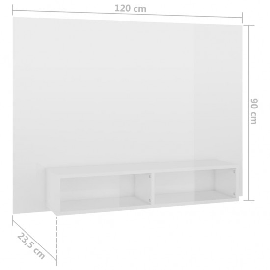 Sieninė TV spintelė, balta, 120x23,5x90cm, MDP, blizgi