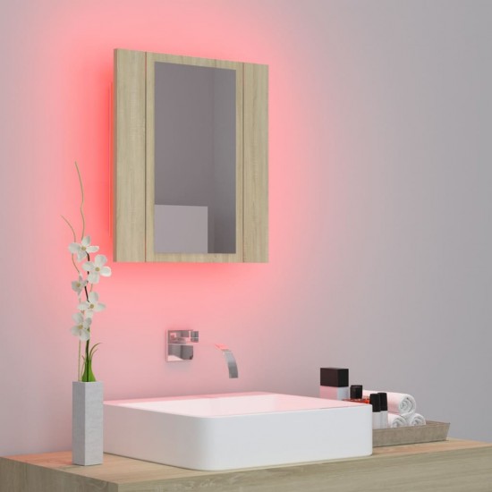 Veidrodinė vonios spintelė su LED, ąžuolo, 40x12x45cm, akrilas