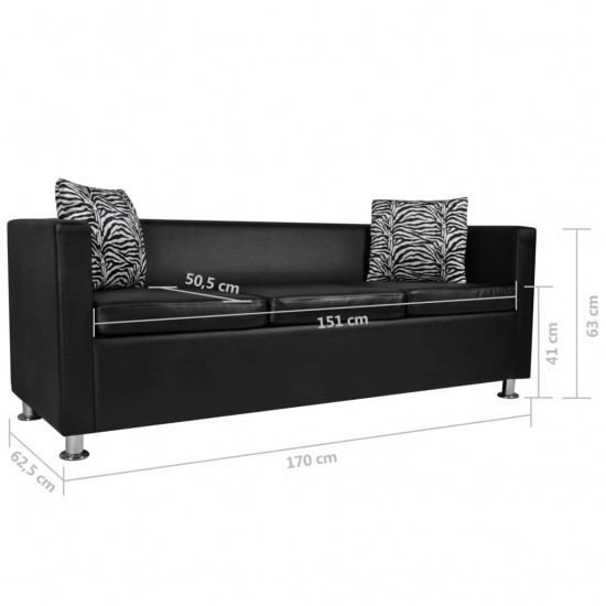 Sofa, trivietė, dirbtinė oda, juoda