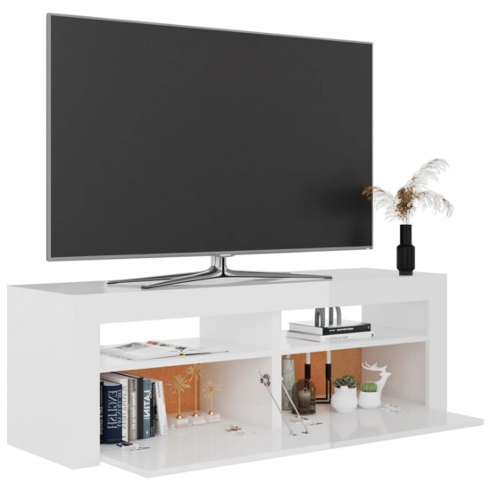 TV spintelė su LED apšvietimu, blizgi balta, 120x35x40 cm
