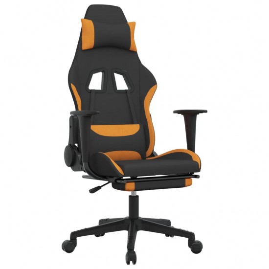 Masažinė žaidimų kėdė su pakoja, juoda ir oranžinė, audinys
