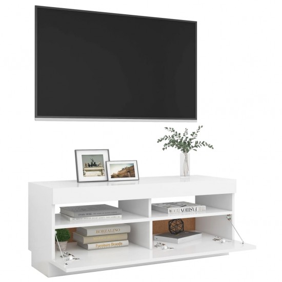Televizoriaus spintelė su LED apšvietimu, balta, 100x35x40cm