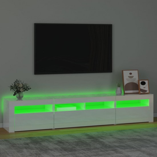 TV spintelė su LED apšvietimu, balta, 210x35x40cm, blizgi