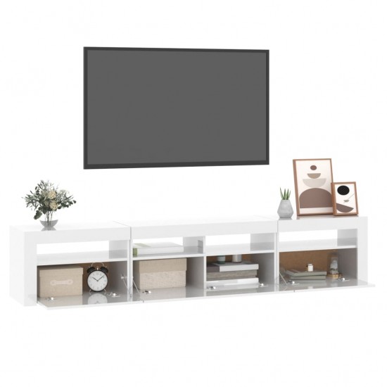 TV spintelė su LED apšvietimu, balta, 210x35x40cm, blizgi