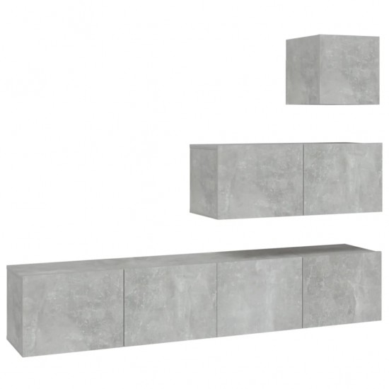 TV spintelių komplektas, 4 dalių, betono pilkas, mediena