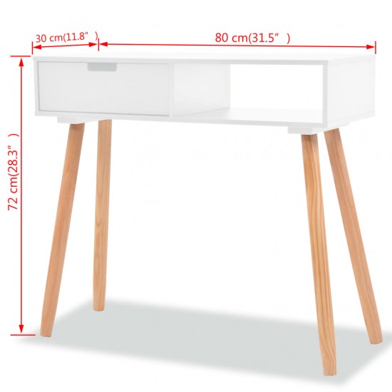 Konsolinis stalas, masyvi pušies mediena, 80x30x72cm, balta