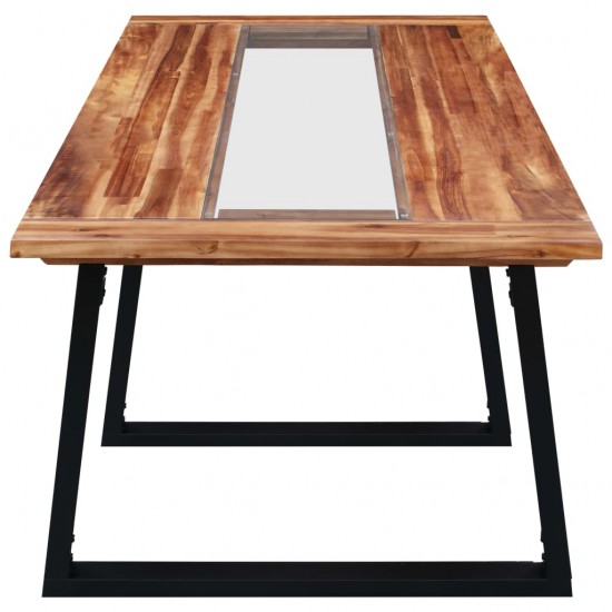 Valgomojo stalas, 180x90x75cm, akacijos masyvas ir stiklas