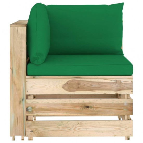 Modulinė kampinė sofa su pagalvėmis, žaliai impregnuota mediena