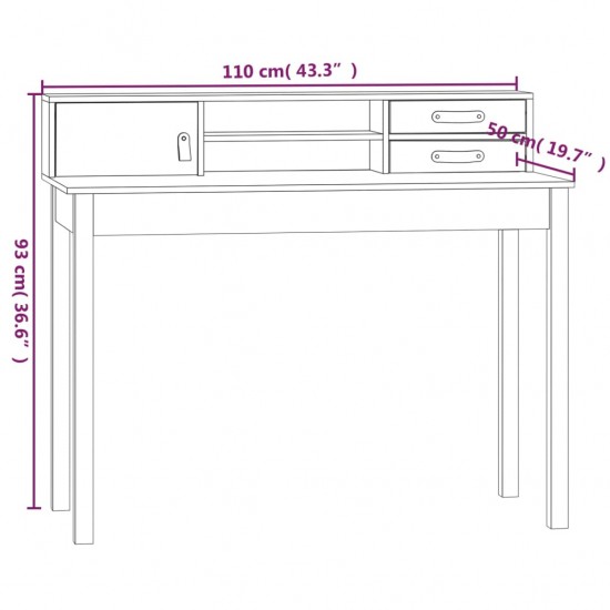 Rašomasis stalas, 110x50x93cm, pušies medienos masyvas