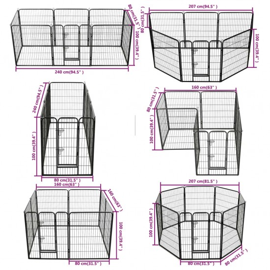 Šunų aptvaras, 8 dalių, plienas, 80x100cm, juodas