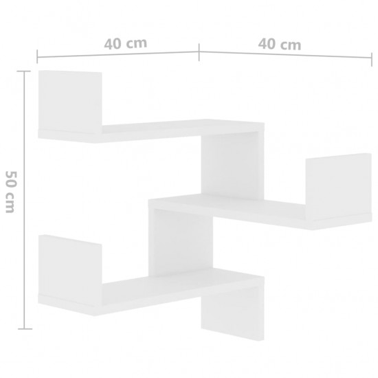 Sieninės kampinės lentynos, 2vnt., baltos, 40x40x50cm, MDP