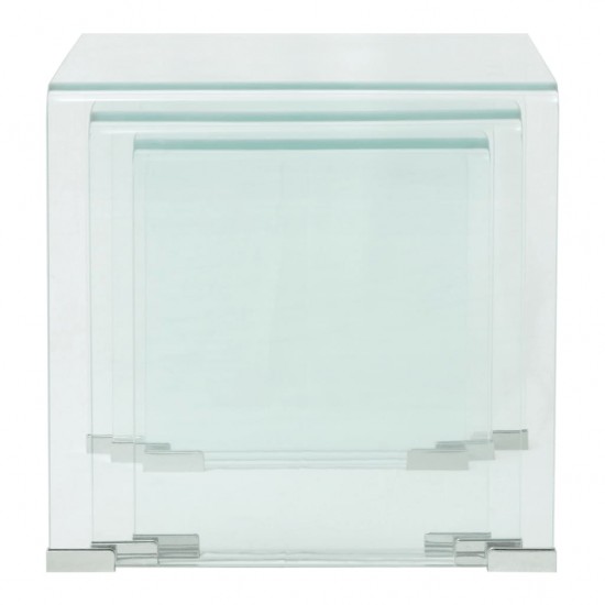 3 d. sustumiamų staliukų kompl., grūdintas stiklas, skaidrus