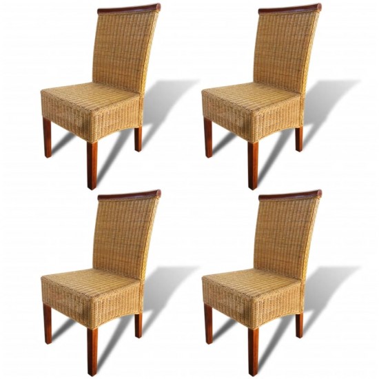 Valgomojo kėdės, 4 vnt., rudos, natūralus ratanas