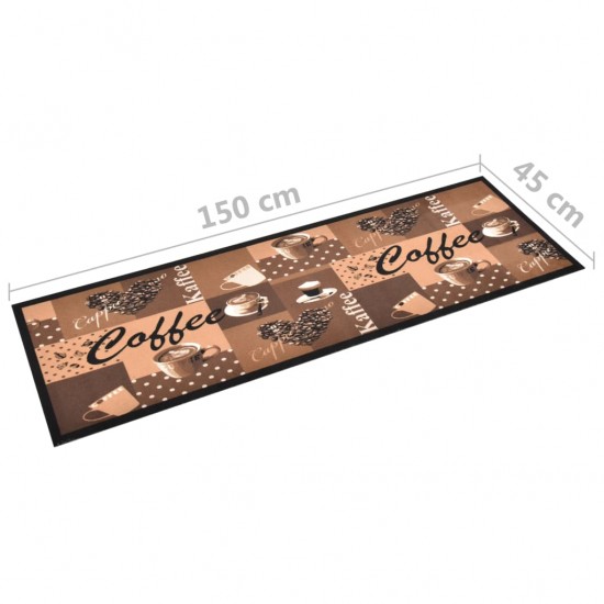 Virtuvės kilimas, rudas, 45x150cm, plaunamas, užrašai Coffee