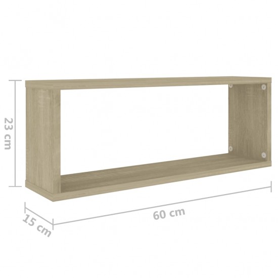 Sieninės lentynos, 2vnt., ąžuolo, 60x15x23cm, MDP, kubo formos