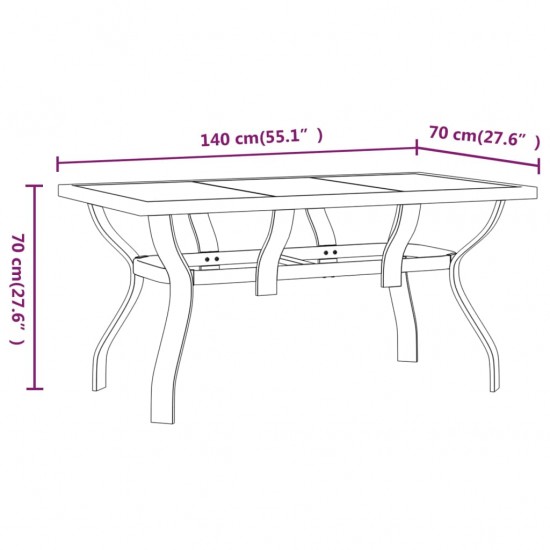 Sodo stalas, pilkas ir juodas, 140x70x70cm, plienas ir stiklas