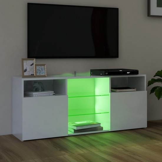 TV spintelė su LED apšvietimu, balta, 120x30x50cm, blizgi