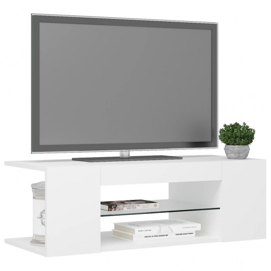 Televizoriaus spintelė su LED apšvietimu, balta, 90x39x30cm