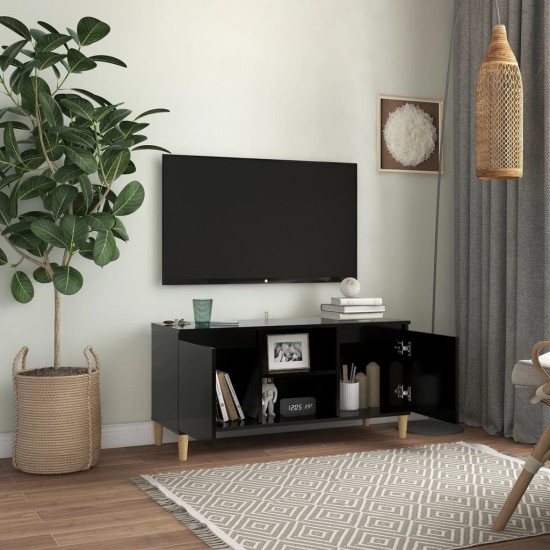 TV spintelė su medinėmis kojelėmis, juoda, 103,5x35x50cm