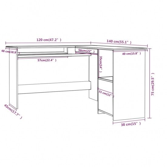 Kampinis stalas, pilkos spalvos, 120x140x75cm, MDP, L formos