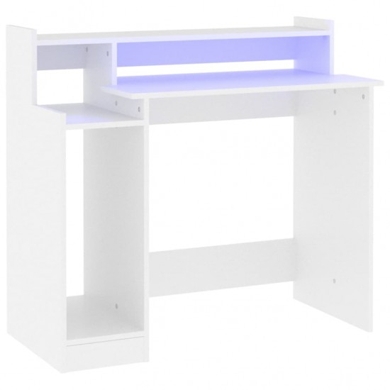 Rašomasis stalas su LED apšvietimu, baltas, 97x45x90cm, mediena