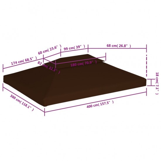 Pavėsinės uždangalas, 2 pakopų, rudas, 4x3m, 310 g/m²