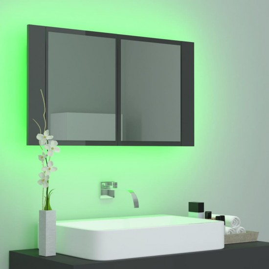 Veidrodinė vonios spintelė su LED, pilka, 80x12x45cm, akrilas