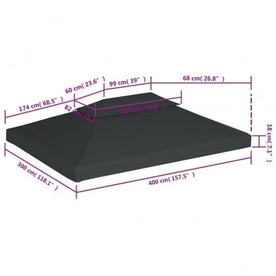 Viršutinis pavėsinės uždangalas, antracito, 310 g/m², 4x3m