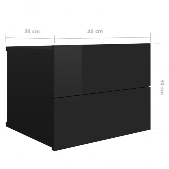 Naktinė spintelė, juoda, 40x30x30cm, MDP, ypač blizgi