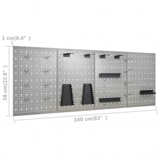 Sieninės plokštės su kabliukais, 4vnt., 40x58cm, plienas