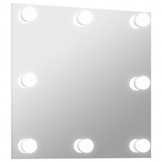 Sieninis veidrodis su LED lemputėmis, kvadratinis, stiklas