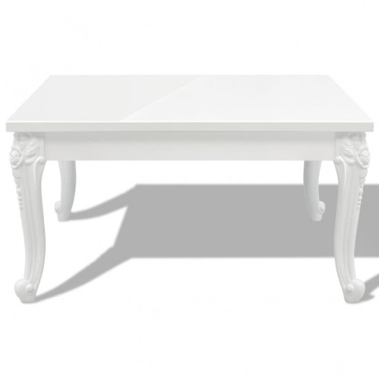 Kavos staliukas, 80x80x42 cm, labai blizgus, baltas