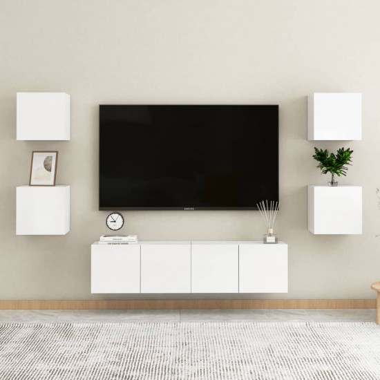 Sieninė televizoriaus spintelė, balta, 30,5x30x30cm, blizgi