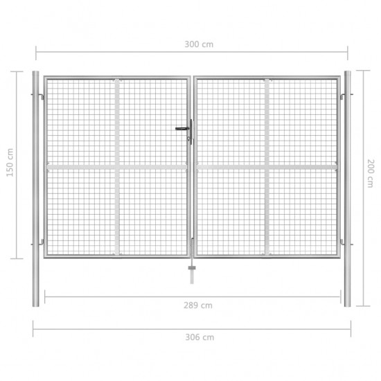 Sodo vartai, sidabrinės sp., 306x200cm, galvanizuotas plienas