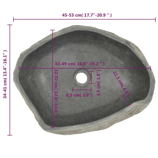 Praustuvas, upės akmuo, ovalo formos, 45–53cm