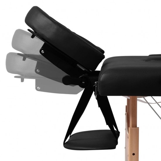 Sulankstomas masažo stalas, juodas, 3 zonų, su mediniu rėmu