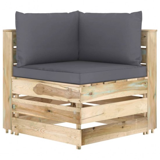 Modulinė kampinė sofa su pagalvėmis, žaliai impregnuota mediena