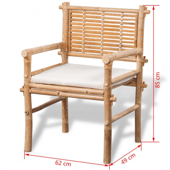 Bistro baldų komplektas su pagalvėlėmis, 3d., bambukas