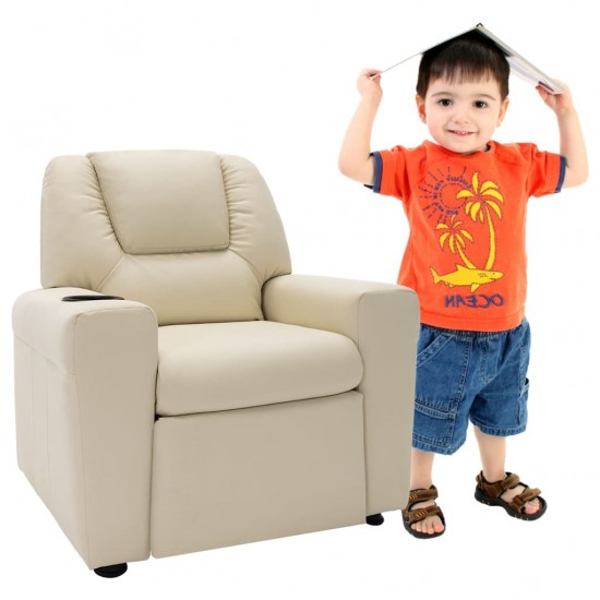 Vaikiškas atlošiamas krėslas, kreminės spalvos, dirbtinė oda