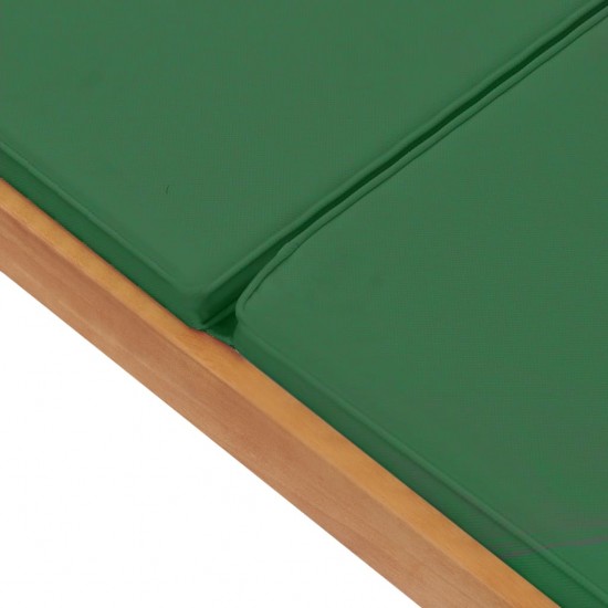 Saulės gultas su čiužiniu, žalias, tikmedžio medienos masyvas