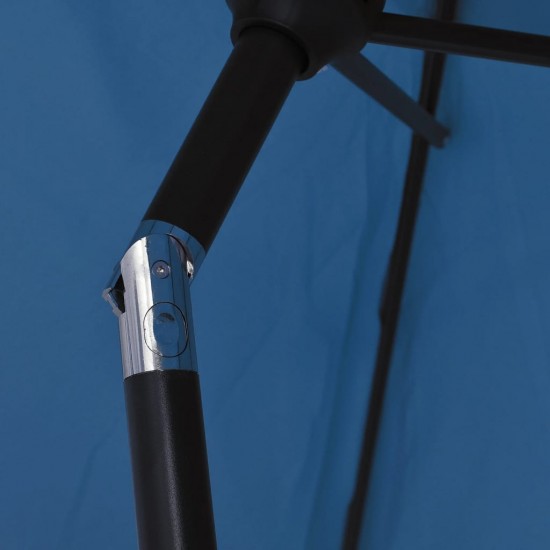 Lauko skėtis su LED ir plieniniu stulpu, mėlynas, 300cm