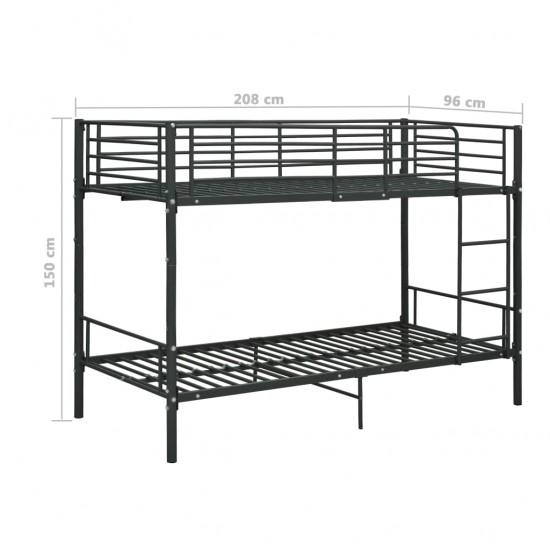 Dviaukštė lova, juodos spalvos, 90x200cm, metalas