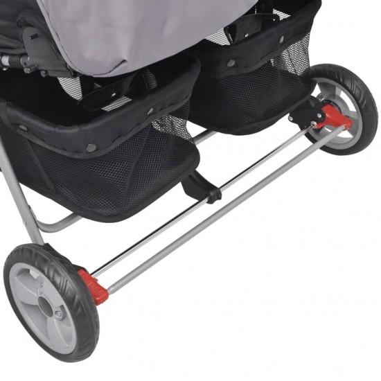 Vaikiškas vežimėlis dvynukams, pilkas ir juodas, plienas