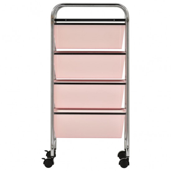 Mobilus vežimėlis, 4 stalčiai, rožinės spalvos, plastikas